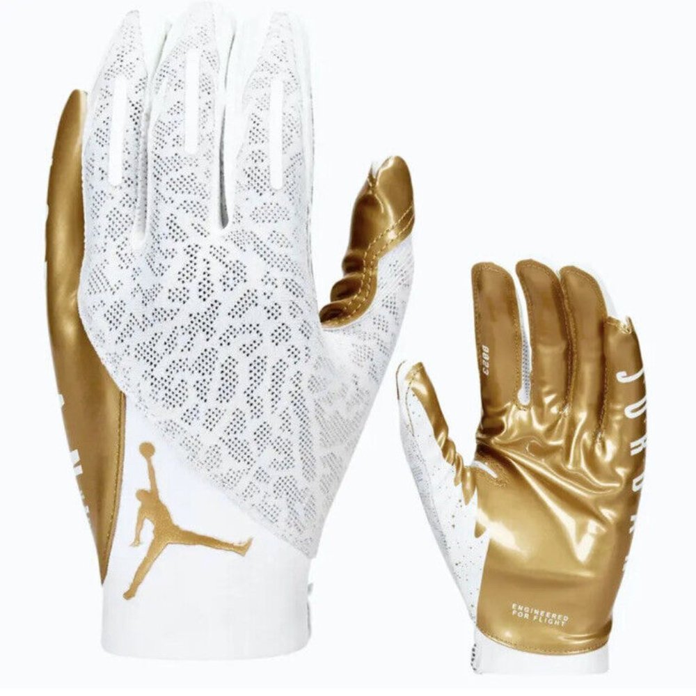 Nike Jordan Vapor Knit 4.0 Football Gloves White Gray Metallic Gold Adul…
